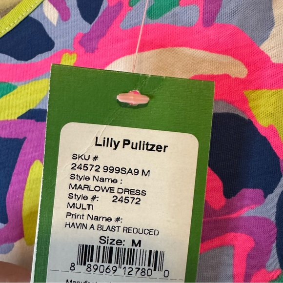 Lilly Pulitzer Marlowe Dress Havin A Blast 3/4 Sleeve Blue Pink Tropical Size M - Picture 7 of 7